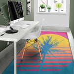 Retrowave Sunset Palm Tree Print Area Rug