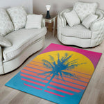 Retrowave Sunset Palm Tree Print Area Rug