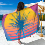 Retrowave Sunset Palm Tree Print Beach Sarong Wrap
