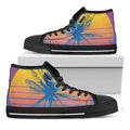 Retrowave Sunset Palm Tree Print Black High Top Sneakers