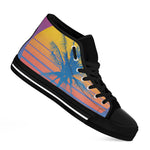 Retrowave Sunset Palm Tree Print Black High Top Shoes