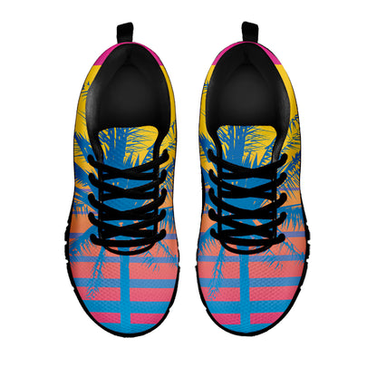Retrowave Sunset Palm Tree Print Black Sneakers