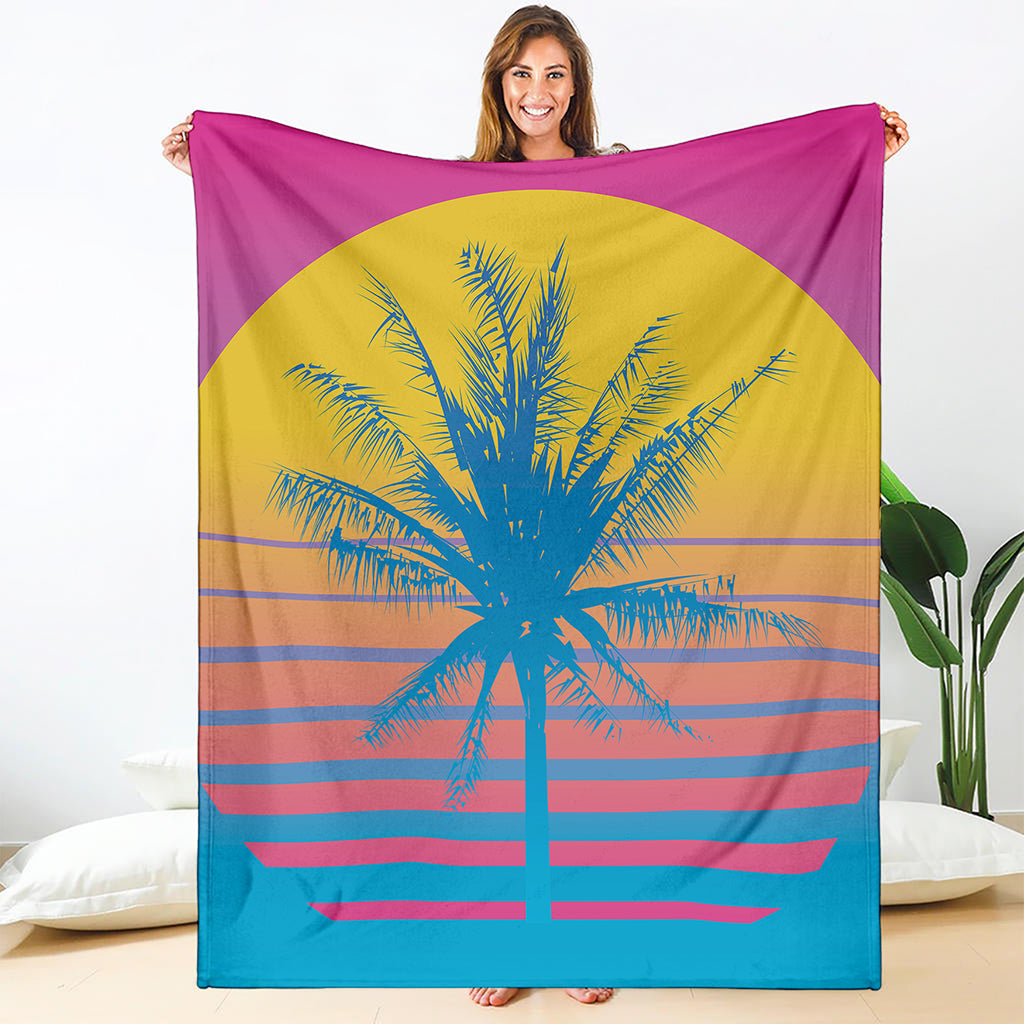 Retrowave Sunset Palm Tree Print Blanket