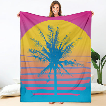 Retrowave Sunset Palm Tree Print Blanket