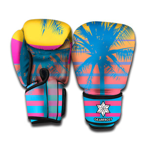 Retrowave Sunset Palm Tree Print Boxing Gloves