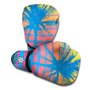 Retrowave Sunset Palm Tree Print Boxing Gloves