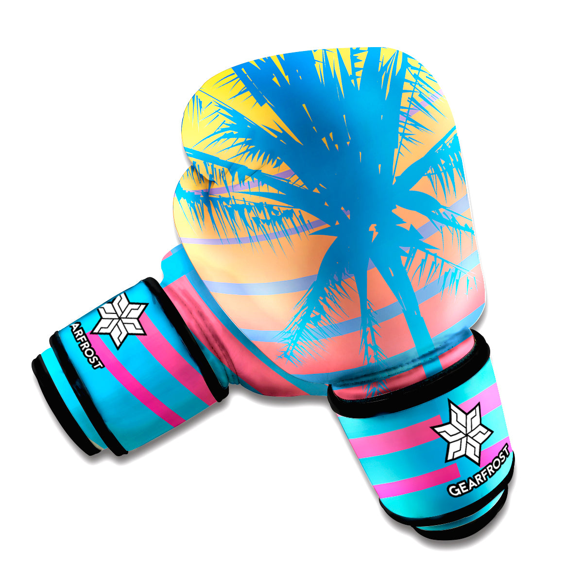 Retrowave Sunset Palm Tree Print Boxing Gloves