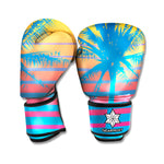 Retrowave Sunset Palm Tree Print Boxing Gloves