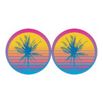 Retrowave Sunset Palm Tree Print Car Coasters