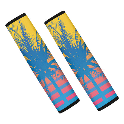 Retrowave Sunset Palm Tree Print Car Seat Belt Covers