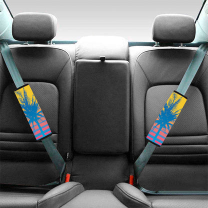 Retrowave Sunset Palm Tree Print Car Seat Belt Covers