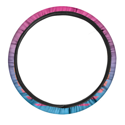 Retrowave Sunset Palm Tree Print Car Steering Wheel Cover