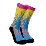 Retrowave Sunset Palm Tree Print Crew Socks