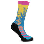Retrowave Sunset Palm Tree Print Crew Socks
