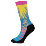 Retrowave Sunset Palm Tree Print Crew Socks