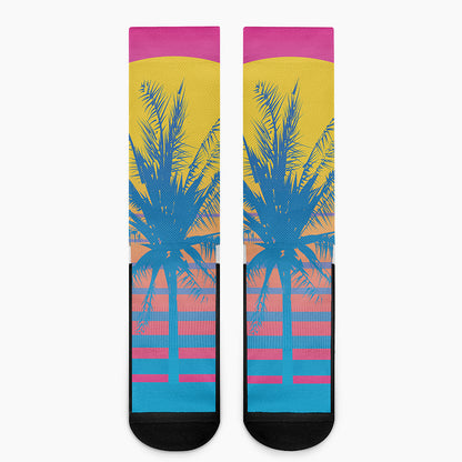 Retrowave Sunset Palm Tree Print Crew Socks