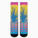 Retrowave Sunset Palm Tree Print Crew Socks