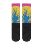 Retrowave Sunset Palm Tree Print Crew Socks