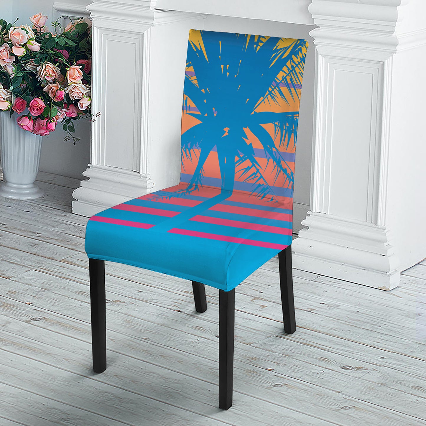 Retrowave Sunset Palm Tree Print Dining Chair Slipcover