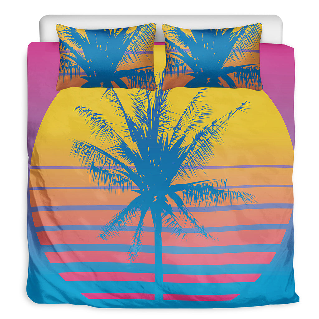 Retrowave Sunset Palm Tree Print Duvet Cover Bedding Set