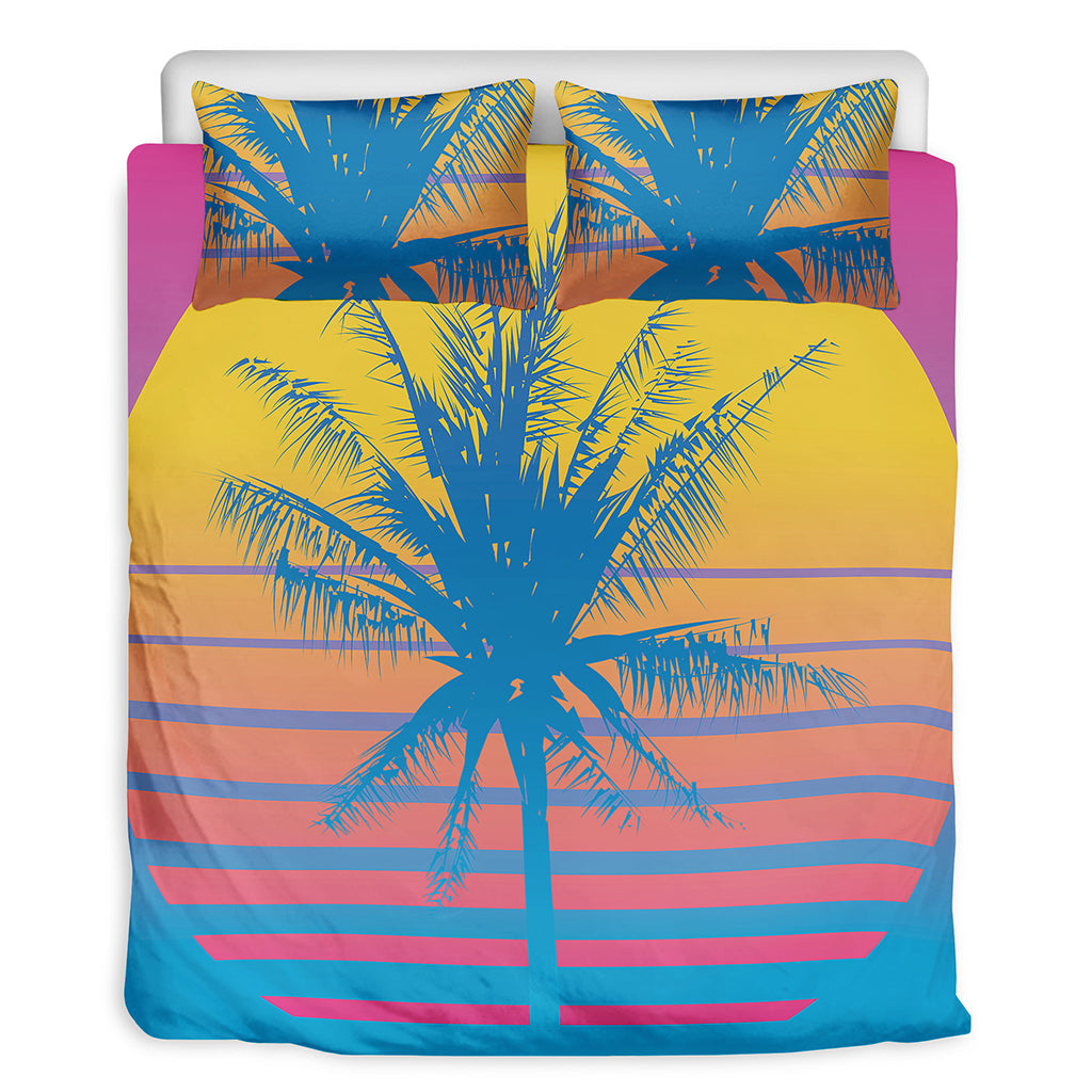 Retrowave Sunset Palm Tree Print Duvet Cover Bedding Set