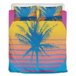 Retrowave Sunset Palm Tree Print Duvet Cover Bedding Set