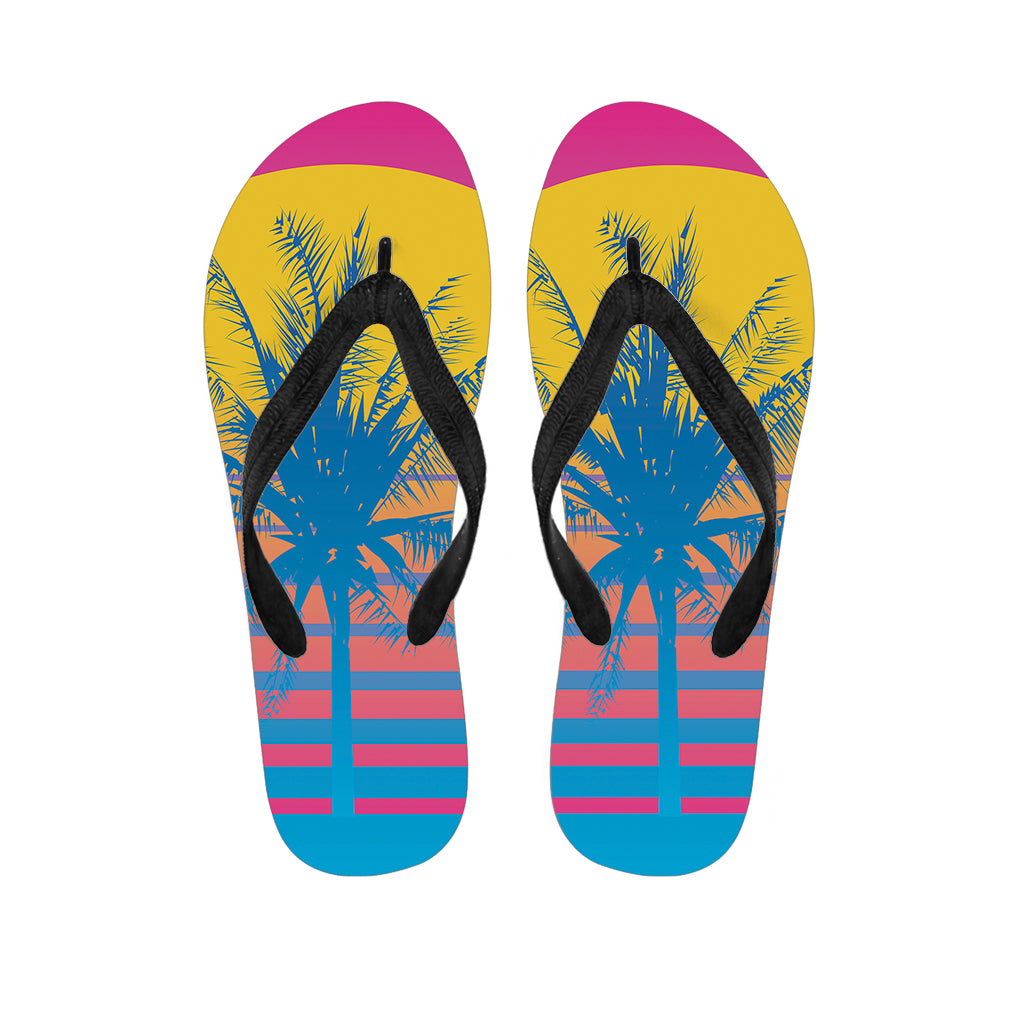 Retrowave Sunset Palm Tree Print Flip Flops