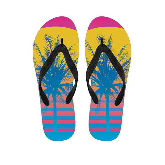Retrowave Sunset Palm Tree Print Flip Flops