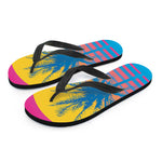 Retrowave Sunset Palm Tree Print Flip Flops