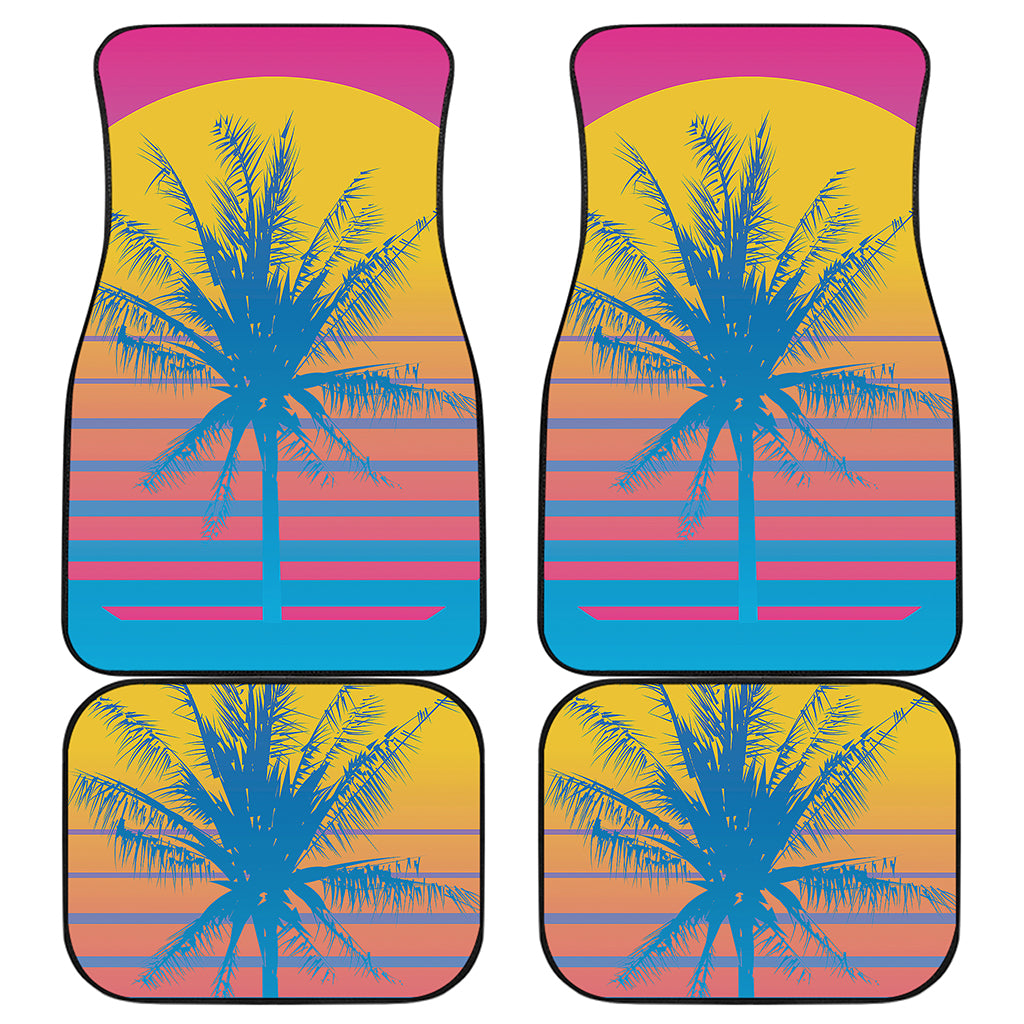 Retrowave Sunset Palm Tree Print Front and Back Car Floor Mats