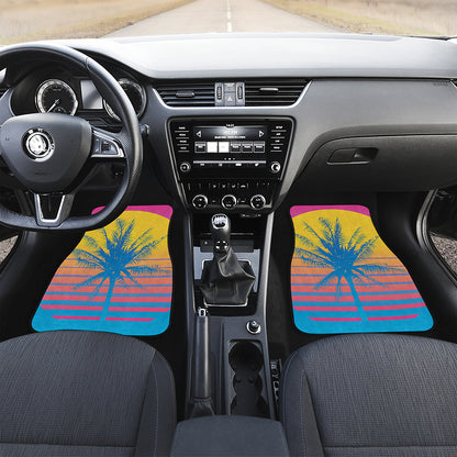 Retrowave Sunset Palm Tree Print Front and Back Car Floor Mats