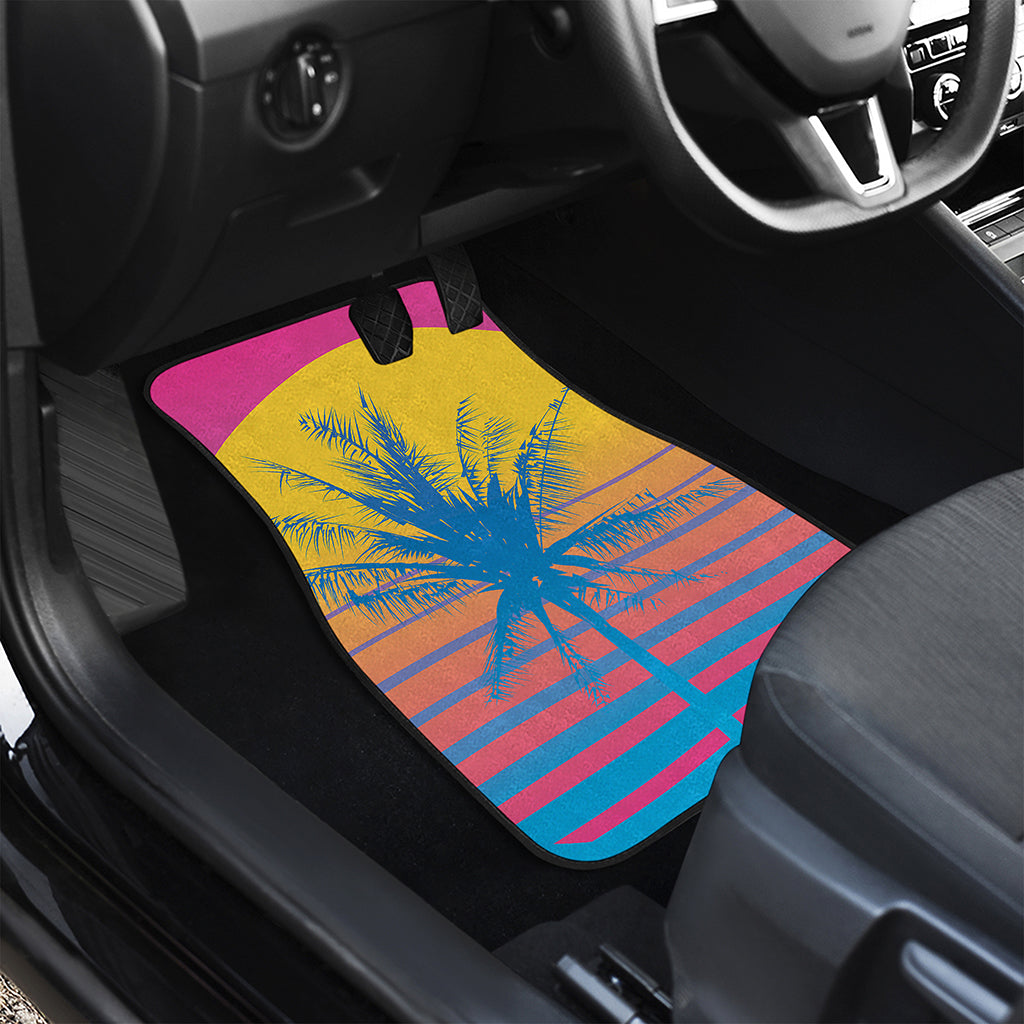 Retrowave Sunset Palm Tree Print Front and Back Car Floor Mats
