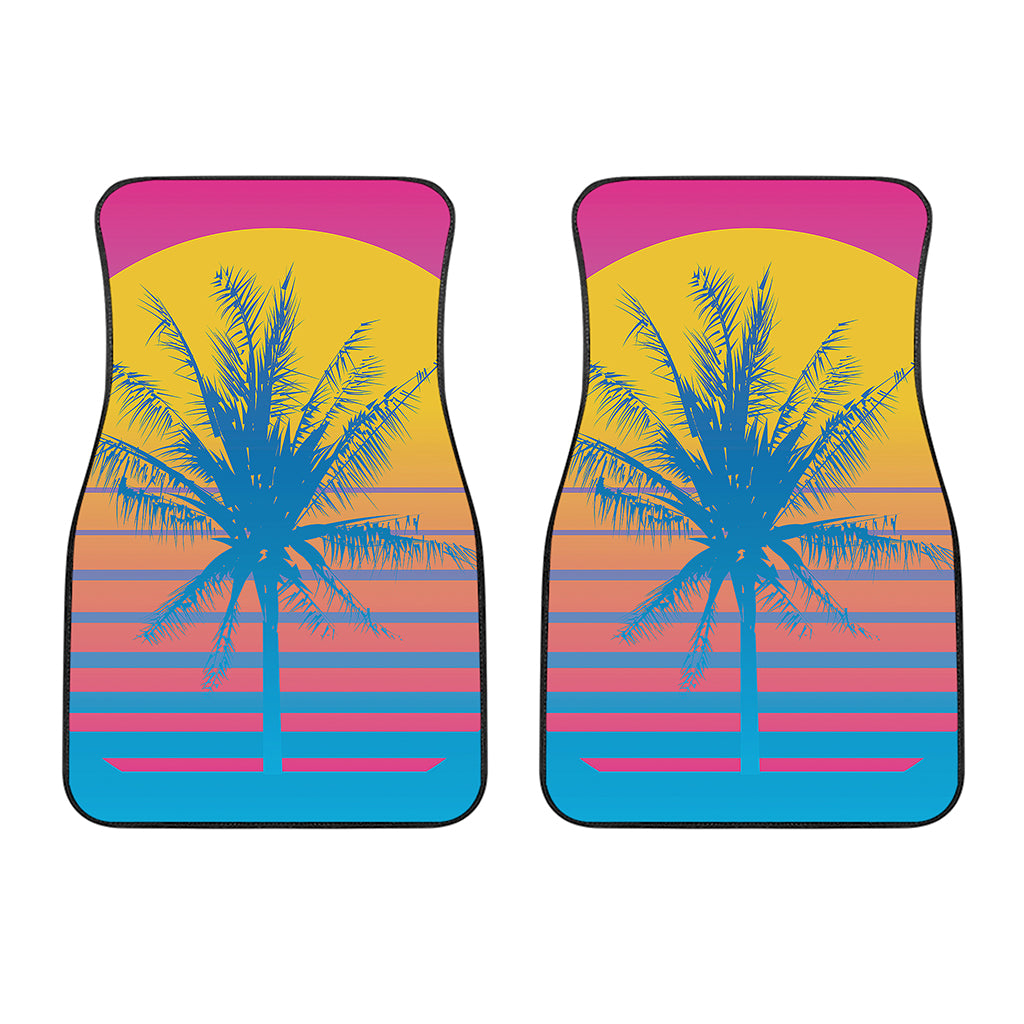 Retrowave Sunset Palm Tree Print Front Car Floor Mats