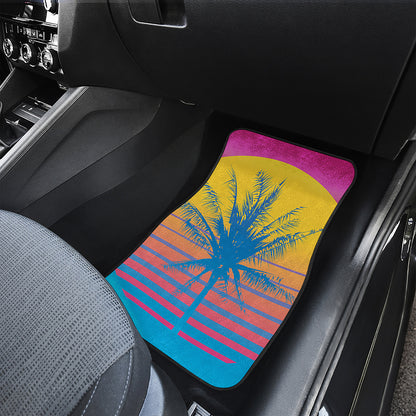Retrowave Sunset Palm Tree Print Front Car Floor Mats