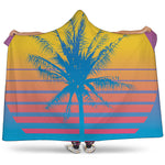 Retrowave Sunset Palm Tree Print Hooded Blanket
