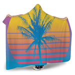 Retrowave Sunset Palm Tree Print Hooded Blanket
