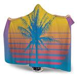 Retrowave Sunset Palm Tree Print Hooded Blanket