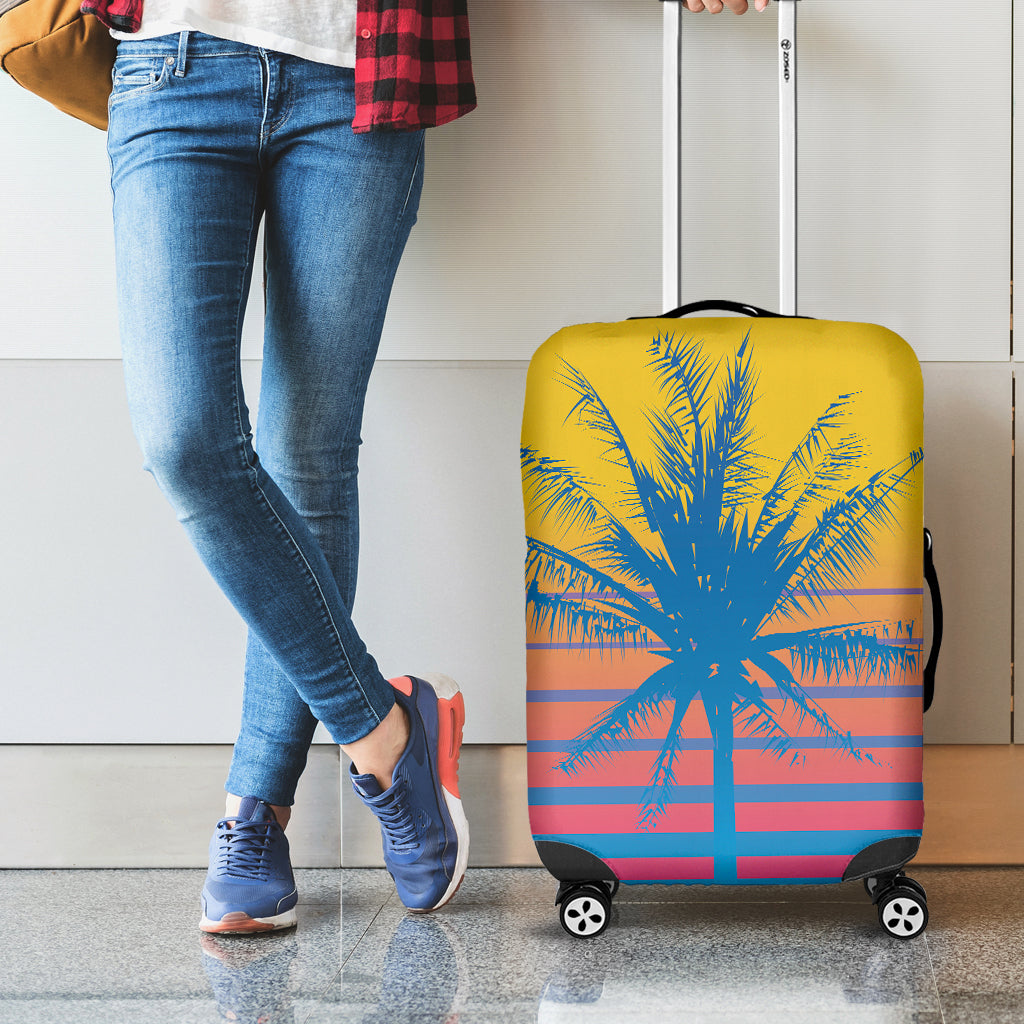 Retrowave Sunset Palm Tree Print Luggage Cover