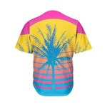 Retrowave Sunset Palm Tree Print Men's Baseball Jersey