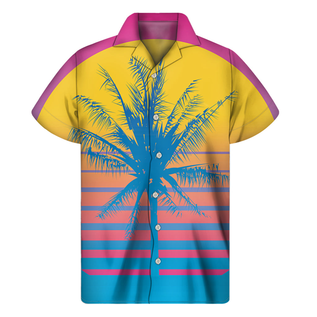 Retrowave Sunset Palm Tree Print Men's Short Sleeve Shirt