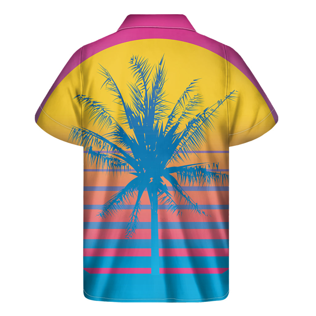 Retrowave Sunset Palm Tree Print Men's Short Sleeve Shirt