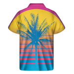 Retrowave Sunset Palm Tree Print Men's Short Sleeve Shirt