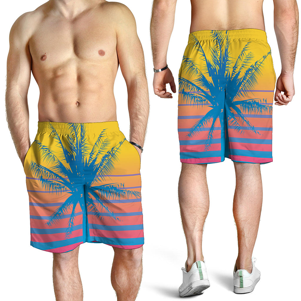 Retrowave Sunset Palm Tree Print Men's Shorts