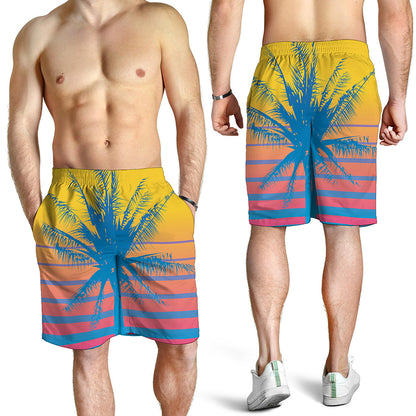 Retrowave Sunset Palm Tree Print Men's Shorts