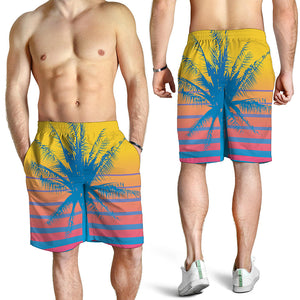 Retrowave Sunset Palm Tree Print Men's Shorts