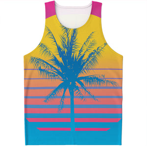 Retrowave Sunset Palm Tree Print Men's Tank Top