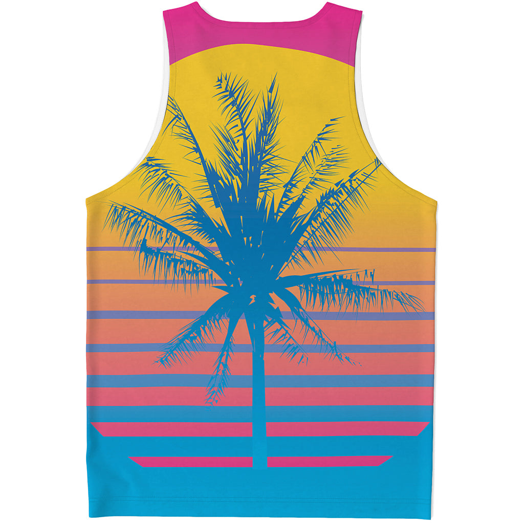 Retrowave Sunset Palm Tree Print Men's Tank Top