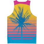 Retrowave Sunset Palm Tree Print Men's Tank Top