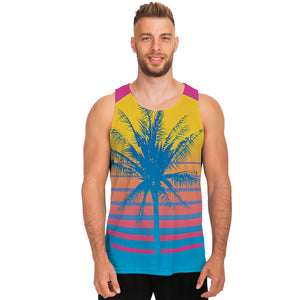 Retrowave Sunset Palm Tree Print Men's Tank Top