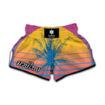 Retrowave Sunset Palm Tree Print Muay Thai Boxing Shorts